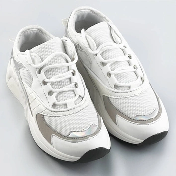 Sznurowane sneakersy z kolorowymi wstawkami białe (6346)