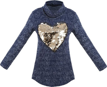 GRANATOWY SWETER Z BŁYSZCZĄCYM SERCEM (X4044X)