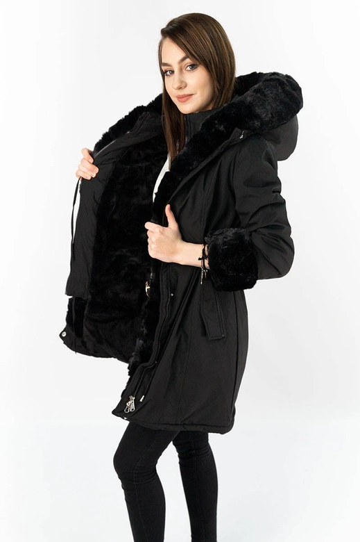 DAMSKA PARKA ZIMOWA Z FUTREM CZARNA (B9550)