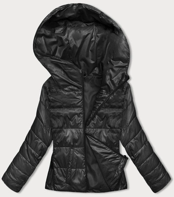 Krótka kurtka damska z kapturem czarna (B8187-1)