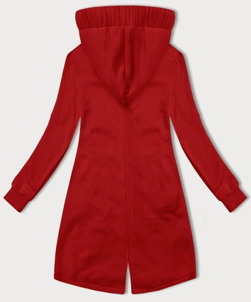 Rozpinana długa bluza damska z kapturem LHD czerwona (AMG-693A)