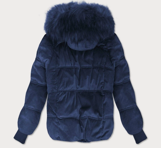 Sztruksowa damska kurtka z kapturem granatowa (7696)