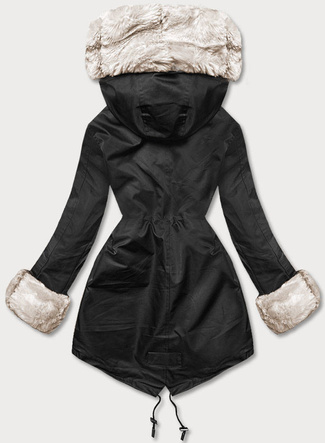 Parka z futrzaną podpinką czarna-ecru (5M763-392)