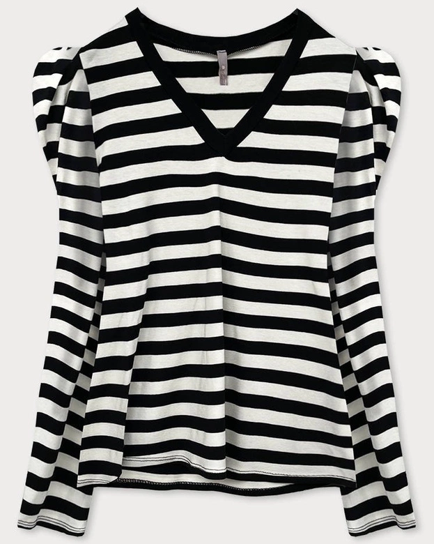 BLUZKA Z BUFKAMI W PASKI CZARNO-BIAŁA (21179)