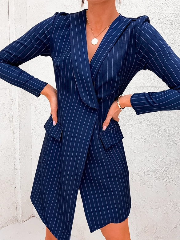 Sukienka w prążki typu marynarka granatowa (8240)