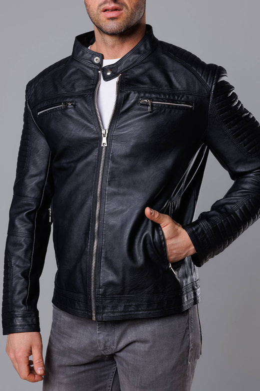 Kurtka męska typu biker czarna (11Z8053)