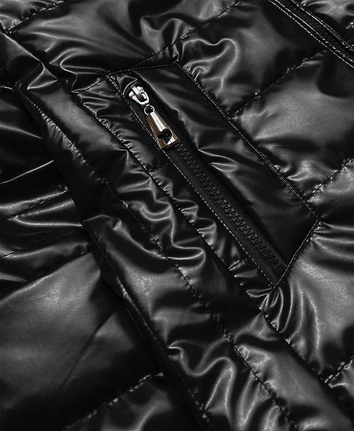 Pikowana błyszcząca kurtka damska czarna (2021-04)