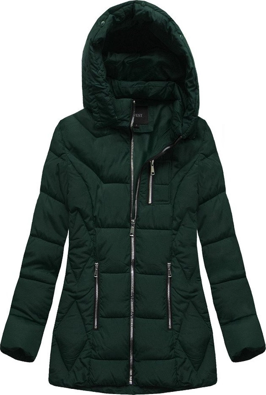 PIKOWANA KURTKA Z KAPTUREM CIEMNOZIELONA (B9901)