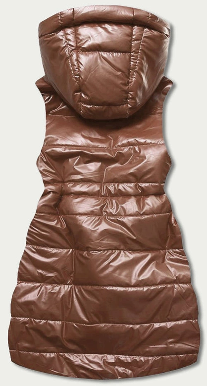 Błyszcząca kamizelka z kapturem karmelowa (B8130-14)