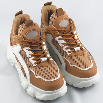 Sneakersy damskie na platformie karmelowe (ym-151)