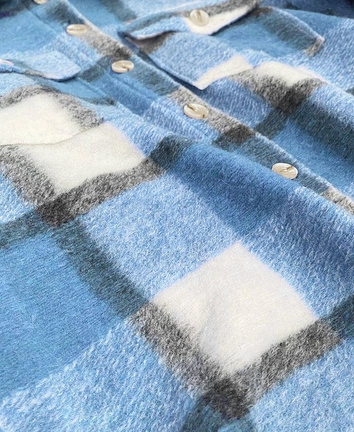 KOSZULOWY PŁASZCZ DAMSKI KRATA NIEBIESKI (2431)