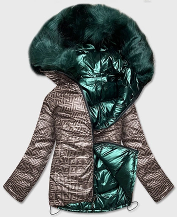 DWUSTRONNA KURTKA DAMSKA ZIMOWA ZIELONO-BEŻOWA (HS-806)
