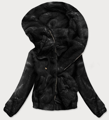 KRÓTKA KURTKA DAMSKA OVERSIZE FUTRO CZARNA (BR9597-1)