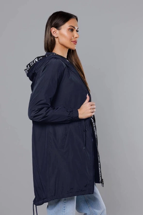 CIENKA KURTKA DAMSKA Z OZDOBNĄ LAMÓWKĄ GRANATOWA (1811)