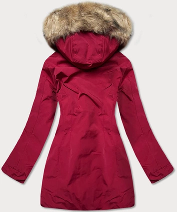 ZIMOWA KURTKA DAMSKA Z FUTRZANĄ  STÓJKĄ CZERWONA (CAN-583BIG)