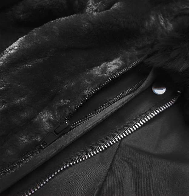 DAMSKA KURTKA PARKA ZIMOWA Z PODPINKĄ CZARNA (B2717-1)