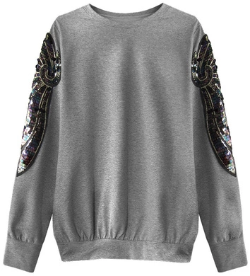 BAWEŁNIANA BLUZA Z CEKINAMI CIEMNOSZARA (203ART)