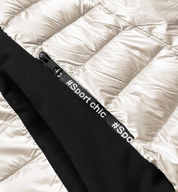 ZIMOWA KURTKA DAMSKA Z ŁĄCZONYCH MATERIAŁÓW ECRU (DK067-10)