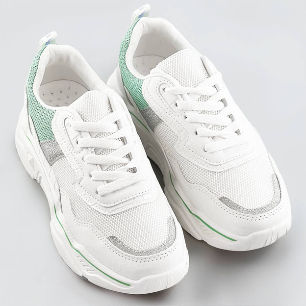 Sneakersy damskie z brokatowymi wstawkami biało-miętowe (lu-2)