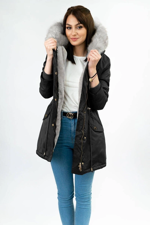 DAMSKA PARKA ZIMOWA NA FUTERKU CZARNA (B508)