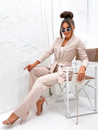 Komplet luźna marynarka + szerokie spodnie beżowy (8167)