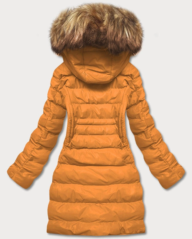 Zimowa kurtka damska z futerkiem ciemna żółta (5m753-254)