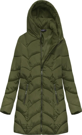 PIKOWANA ZIMOWA DAMSKA KURTKA Z KAPTUREM KHAKI (X1801X)