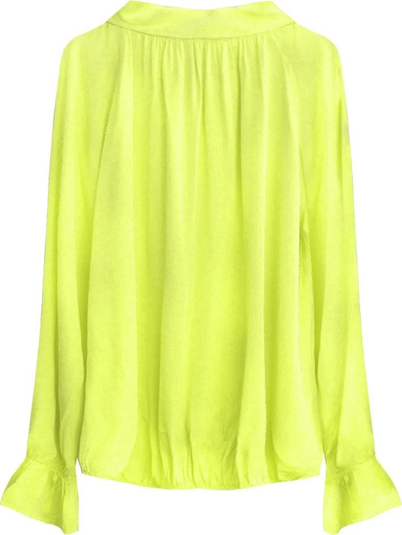 BAWEŁNIANA BLUZKA Z WIĄZANĄ STÓJKĄ NEONOWY ŻÓŁTY (298ART)