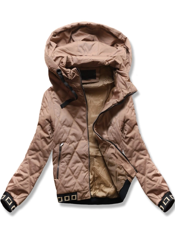 Pikowana kurtka z ozdobnymi ściągaczami oliwkowa (16M9086-84)