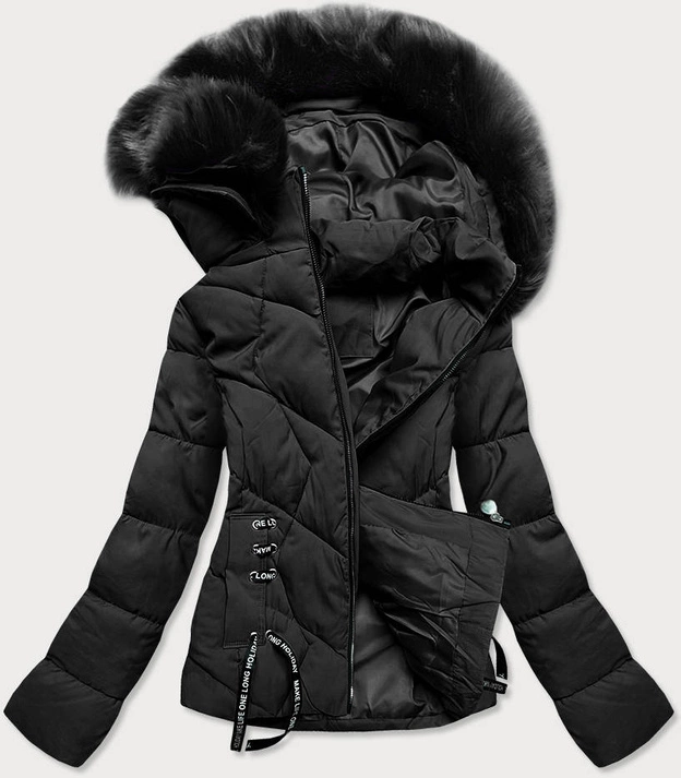 DAMSKA KRÓTKA KURTKA ZIMOWA Z KAPTUREM CZARNA (H1021-01)