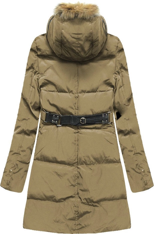 ZIMOWA PIKOWANA KURTKA DAMSKA Z PUCHEM NATURALNYM CIEMNOBEŻOWA (X1296X)