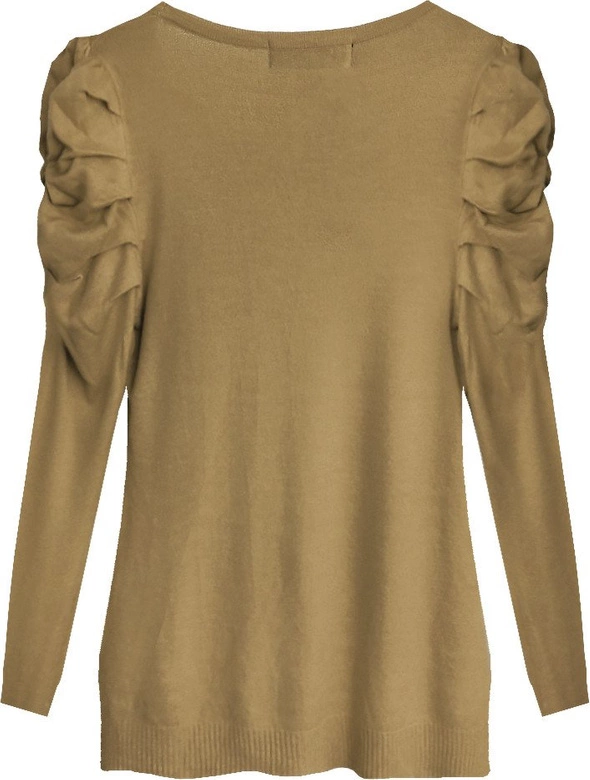 SWETER Z BUFIASTYMI RAMIONAMI KARMELOWY (1528)