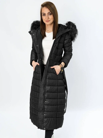 DŁUGA PIKOWANA KURTKA CZARNA (7761)