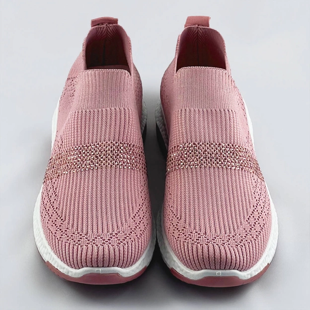Ażurowe buty damskie z cyrkoniami różowe (c1057)