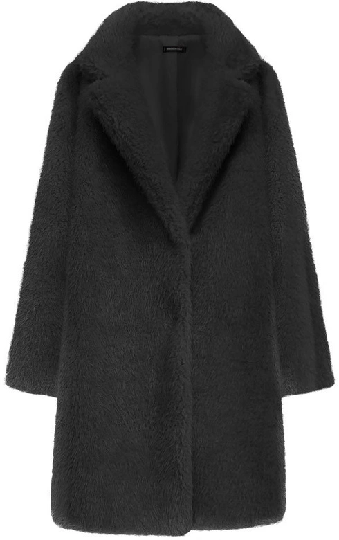 FUTRZANY ZIMOWY DAMSKI PŁASZCZ Z KIESZENIAMI CZARNY (461ART)