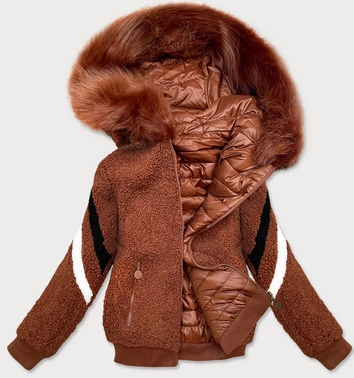 DWUSTRONNA KRÓTKA KURTKA DAMSKA ZIMOWA KARMELOWA (H1032-79)