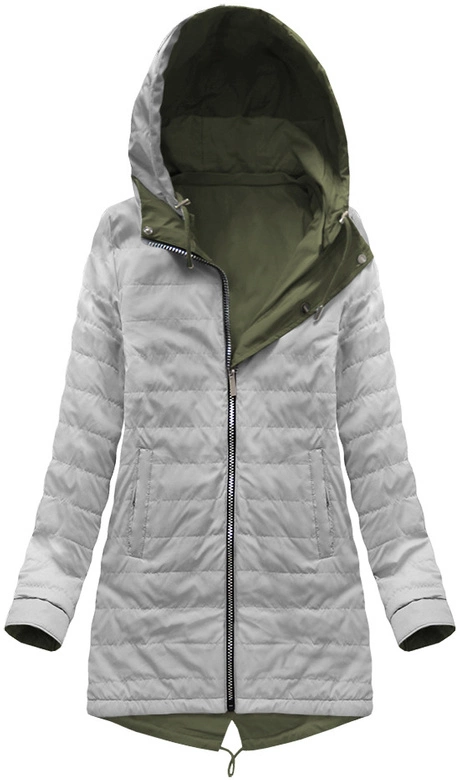 DWUSTRONNA PARKA Z KAPTUREM KHAKI-SZARA (W0233)