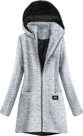 KRÓTKI PŁASZCZ Z KAPTUREM JASNOSZARY (516ART)