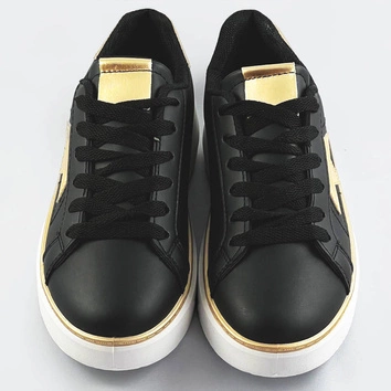 Sznurowane sneakersy z gwiazdką czarny-złoty (bb126a)