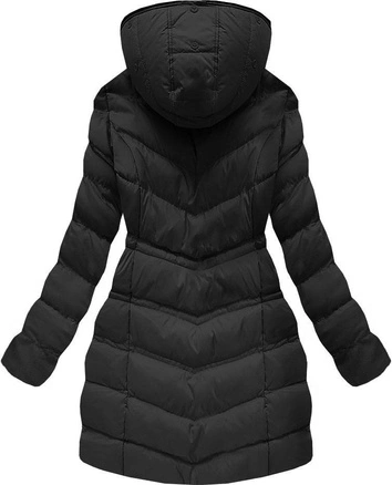 PIKOWANA KURTKA DAMSKA ZIMOWA Z KAPTUREM CZARNA (W749-1)