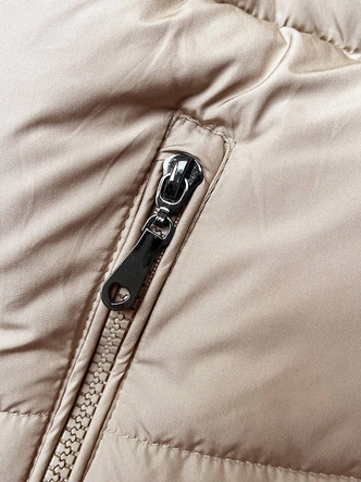 Krótki puchowy bezrękawnik damski z kapturem beżowy (16M9091-62)