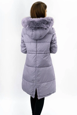 Długa damska kurtka zimowa z kapturem wrzosowa (7752)