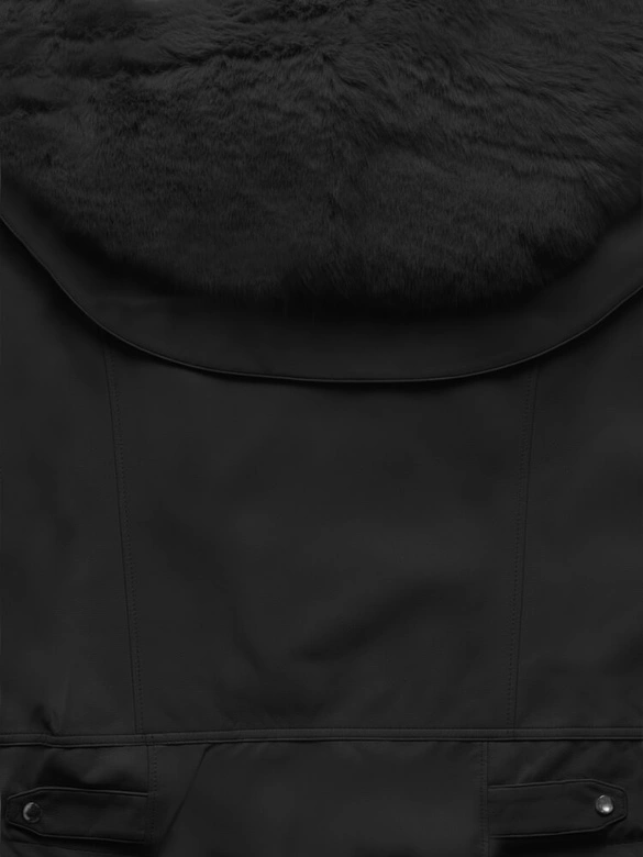 Kurtka ze skóry ekologicznej z futrzanym kołnierzem Glakate czarna (LU98091#)