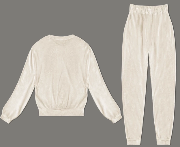 Welurowy dres damski ecru (8C1173-132)