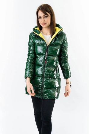 BŁYSZCZĄCA ZIMOWA KURTKA DAMSKA ZIELONO-ŻÓŁTA (R9545)