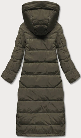 Długa kurtka puchowa damska khaki (AG3-3038)