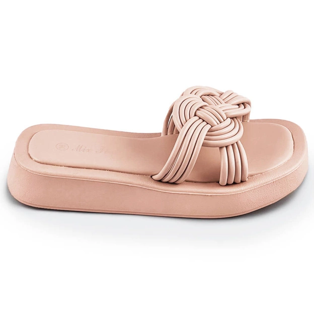 Damskie klapki na płaskiej podeszwie beżowe (cm-49)