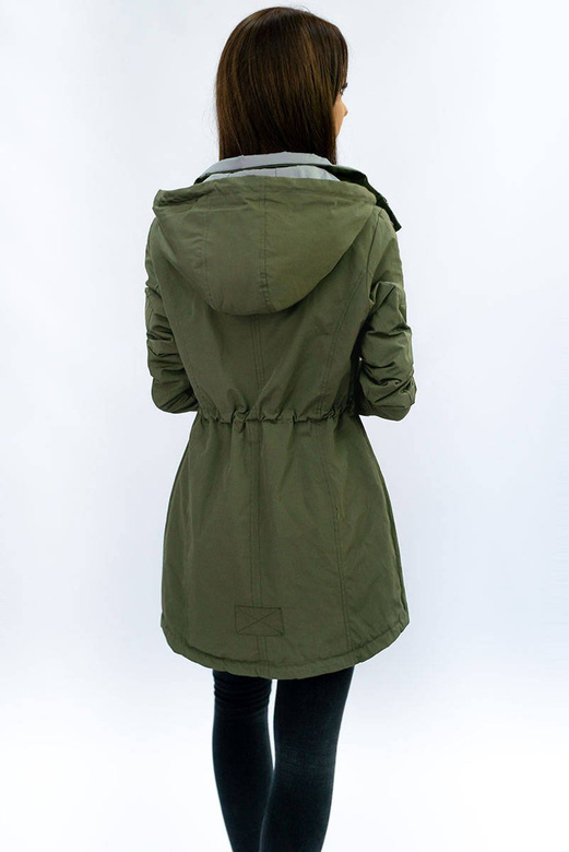 DWUSTRONNA PARKA Z KAPTUREM KHAKI-SZARA (W0232)