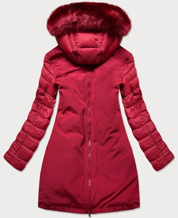 ZIMOWA KURTKA DAMSKA Z ŁĄCZONYCH MATERIAŁÓW CZERWONA (7708)