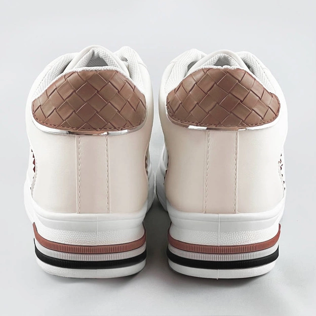 Sportowe buty na ukrytym koturnie biało-brązowe (666-16)